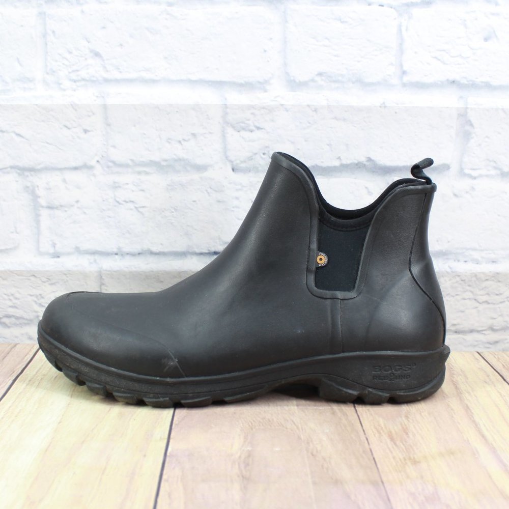 BOGS Sauvie Black Slip-On Rubber Ankle Weather Boots Size 13 M